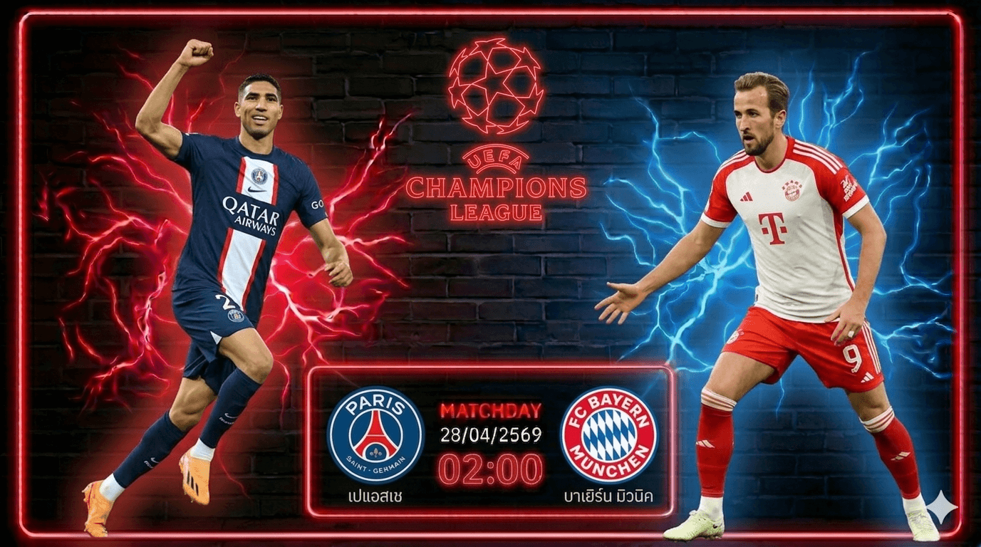 ดูบอลสด ปารีส แซงต์-แชร์กแม็ง พบ บาเยิร์น มิวนิค ยูฟ่า แชมเปี้ยนส์ลีก รอบรองชนะเลิศ นัดแรก เวลา 02.00 น.