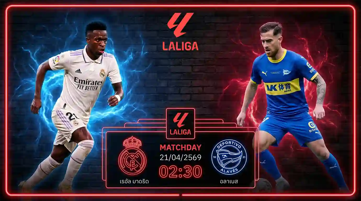 ดูบอลสด เรอัล มาดริด พบ อลาเบส ลา ลีกา ถ่ายทอดสดเวลา 02.30 น. วันที่ 21 เม.ย. 69