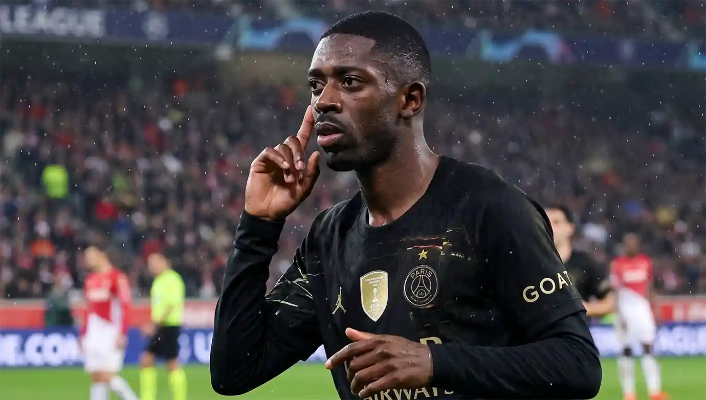 อุสมาน เดมเบเล่ ดีใจหลังทำประตูได้ในเกมที่ อุสมาน เดมเบเล่ มั่นใจปารีสป้องกันแชมป์ UCL