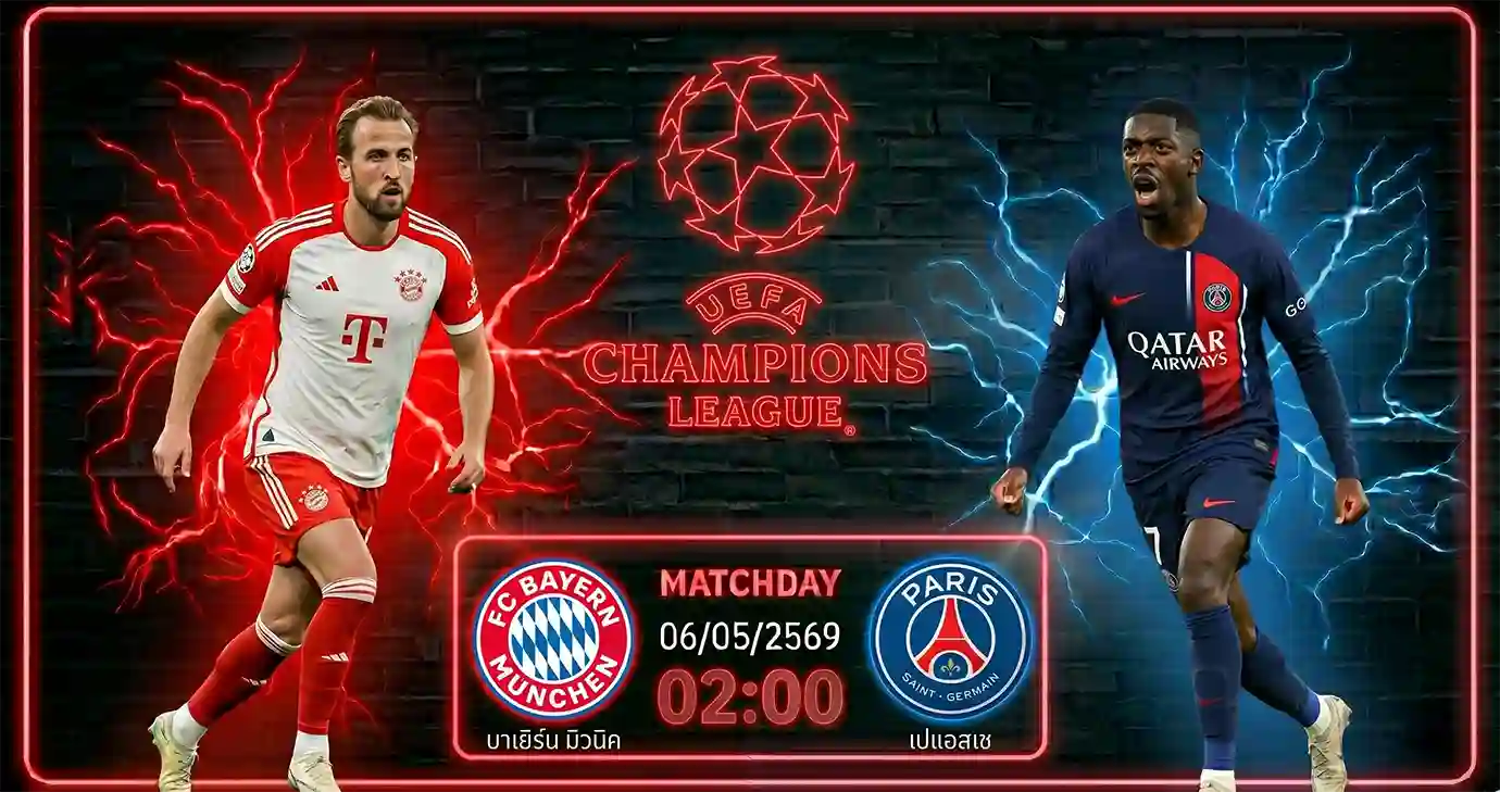 ดูบอลสด บาเยิร์น มิวนิค พบ เปแอสเช ยูฟ่า แชมเปี้ยนส์ ลีก 2026 ที่สนามอัลลิอันซ์ อารีน่า