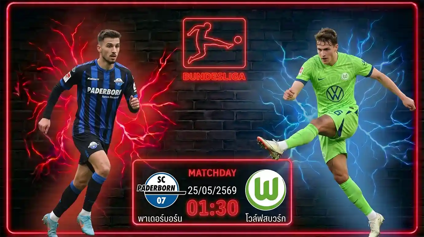 ดูบอลสด พาเดอร์บอร์น พบ โวล์ฟสบวร์ก บุนเดสลีกา 2026 เพลย์ออฟนัดชี้ชะตาคืนนี้ 1 ดูบอลสด พาเดอร์บอร์น พบ โวล์ฟสบวร์ก บุนเดสลีกา 2026 เพลย์ออฟนัดที่ 2 ที่สนามโฮม ดีลักซ์ อารีน่า