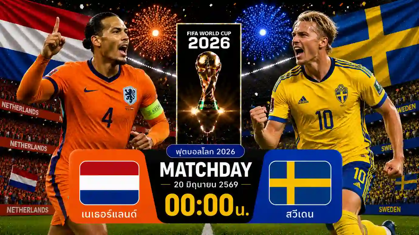 ดูบอลสด เนเธอร์แลนด์ พบ สวีเดน ฟุตบอลโลก 2026